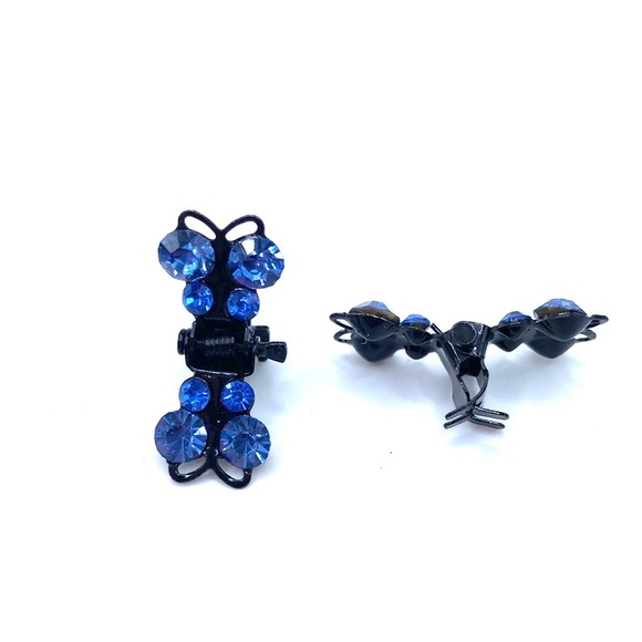 Hair Clips Set Of 4 Blue Rhinestone Butterfly Mini Claws Updos - Picture 4 of 9